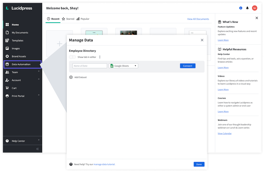 Connect data sources.